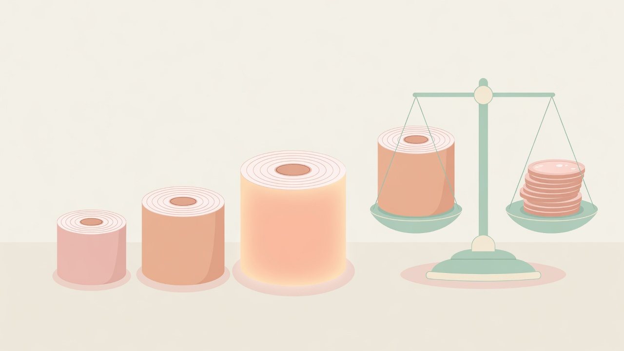 ケース入りと長巻きのトイレットペーパーを並べたイラスト