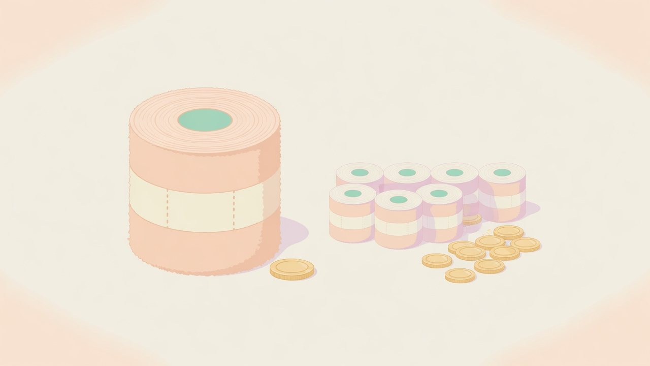 大容量トイレットペーパーを重ねと荷姿で分けたイラスト