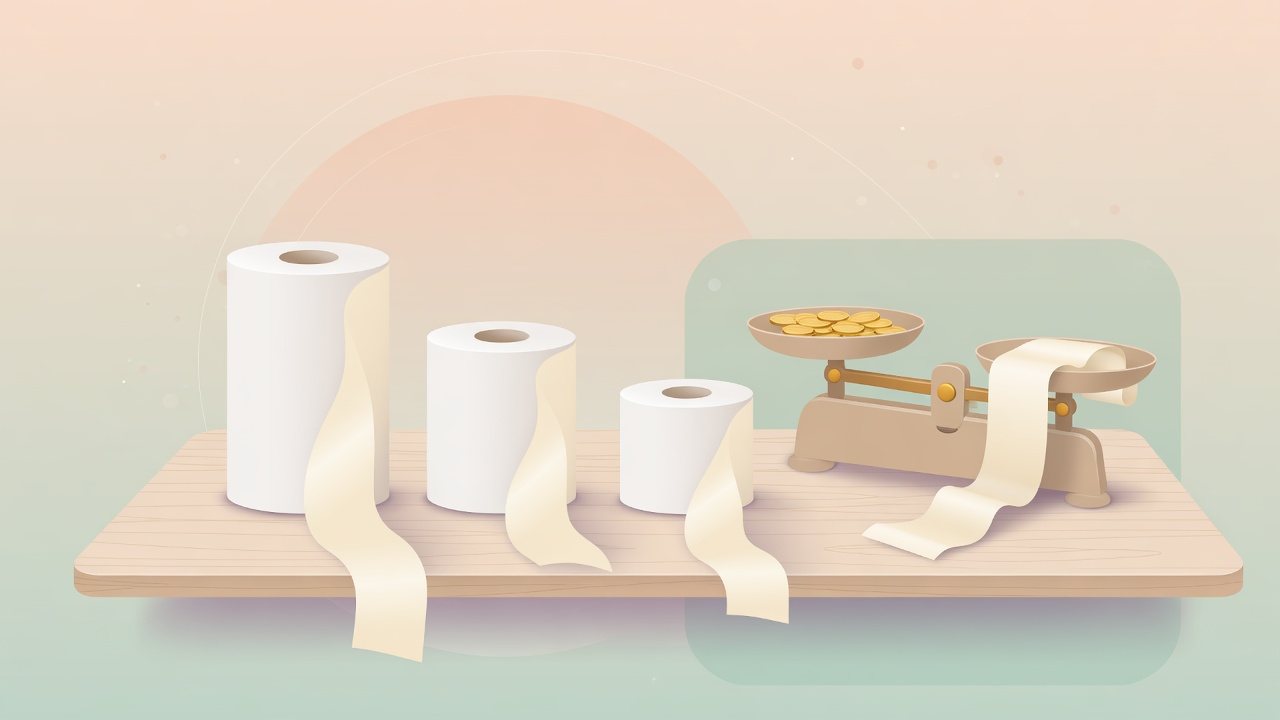 トイレットペーパーの長さとロール数から総延長を求めるイラスト