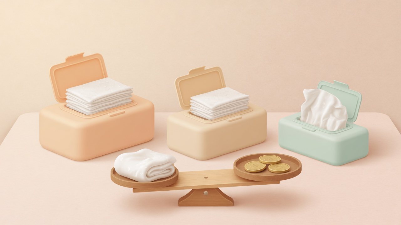 厚手のウェットティッシュの詰替と本体が並ぶイラスト