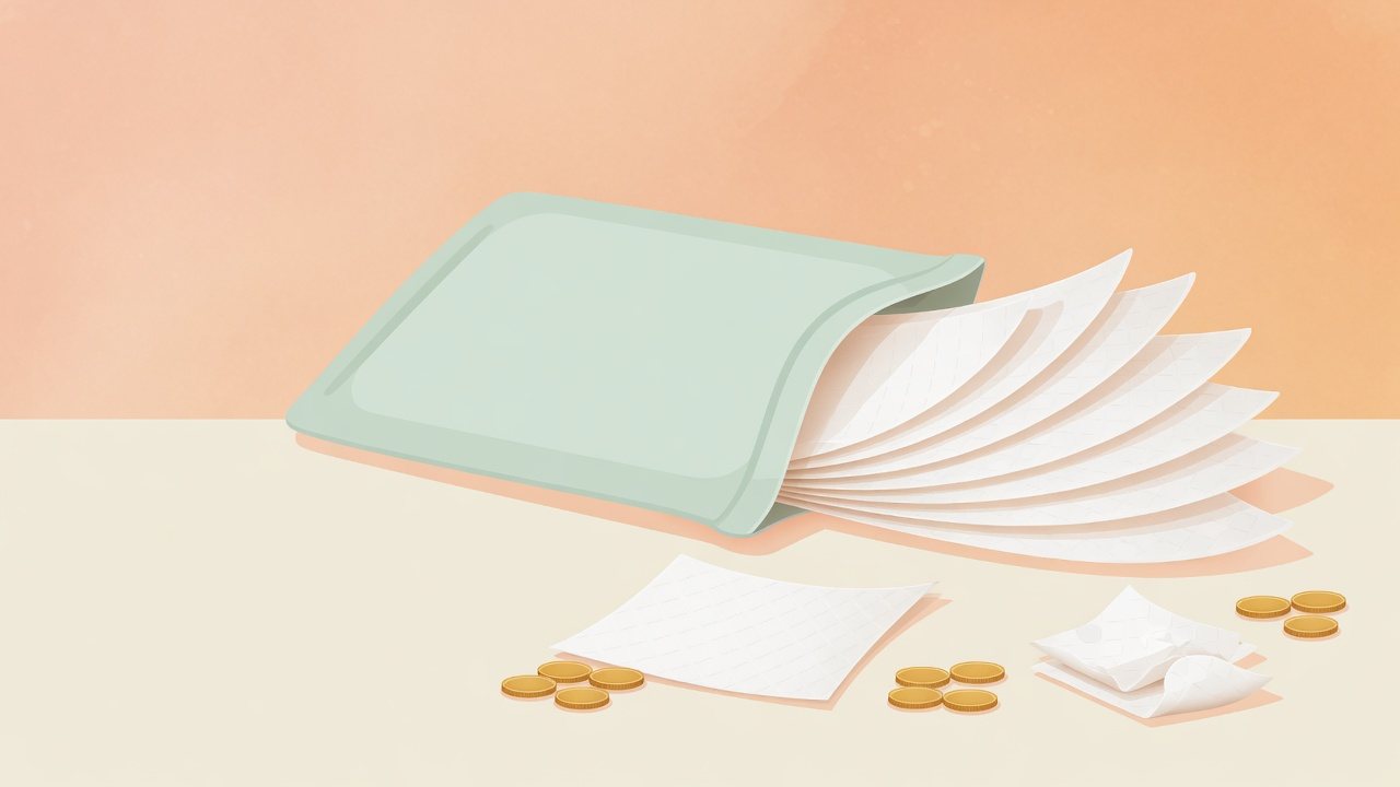ウェットティッシュの枚数を数えて単価を割り出すイラスト