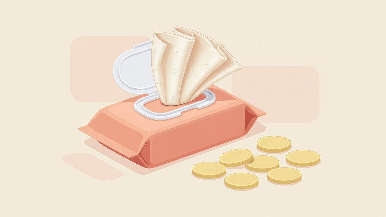 厚手のウェットティッシュとおしりふきを並べたイラスト