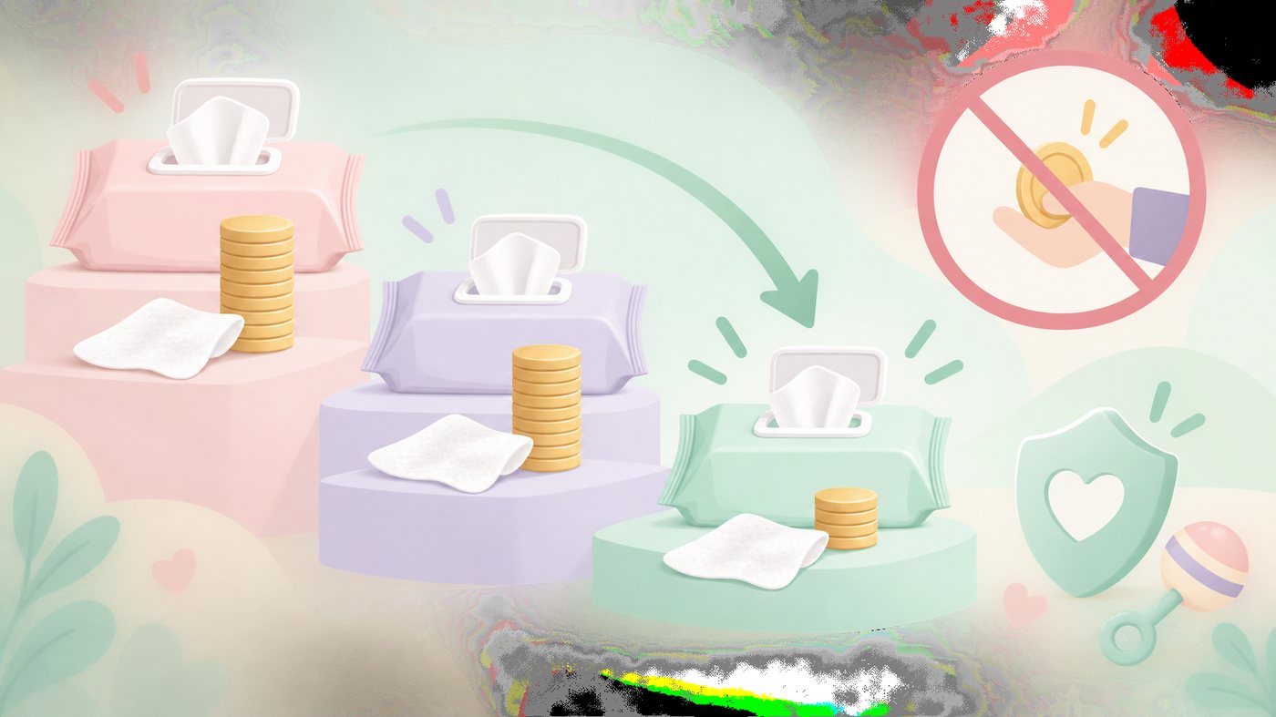 流せるタイプと厚手の本体を分けて並べたイラスト