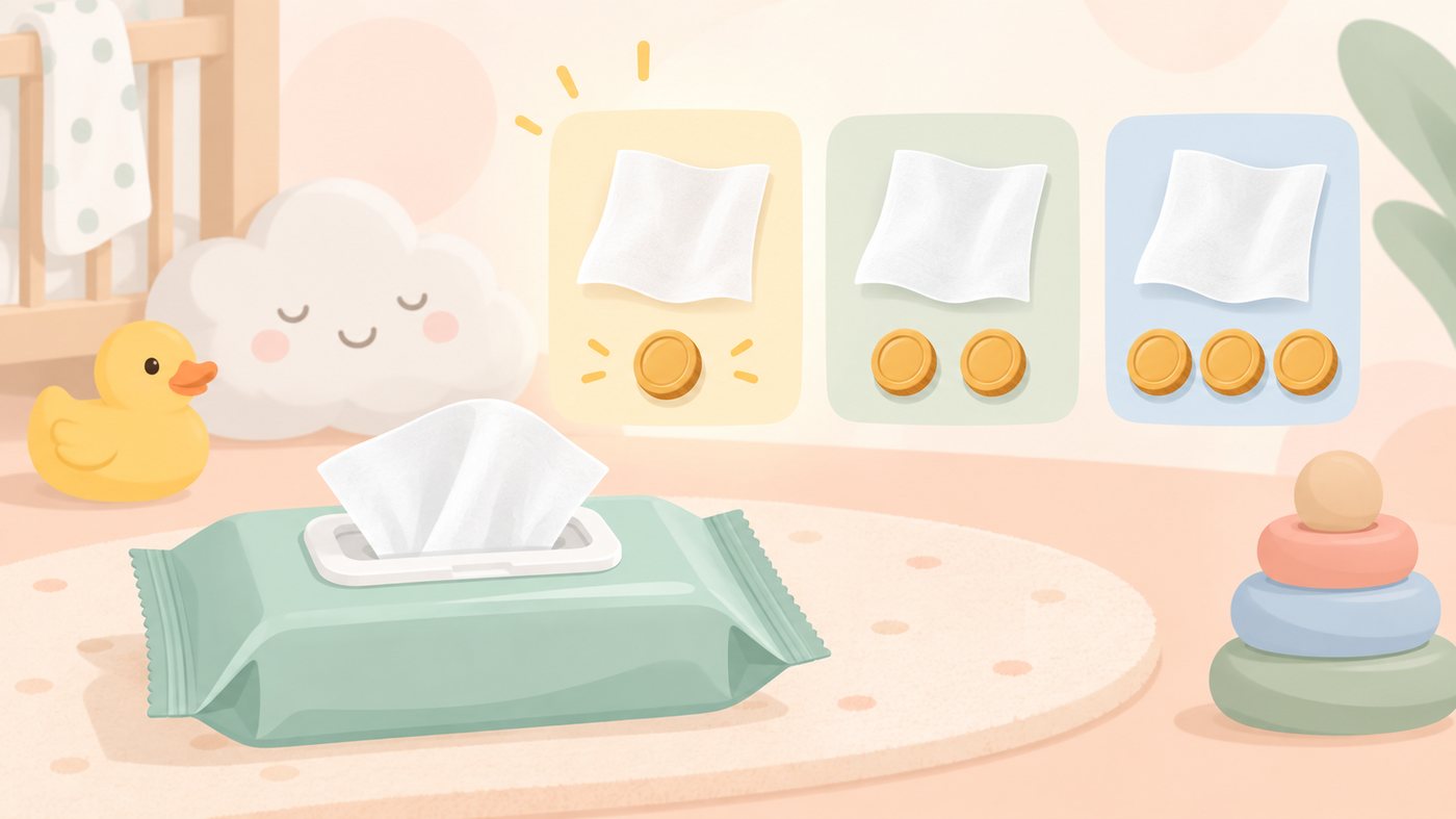 ウェットティッシュの枚数と個数から単価を計算するイラスト