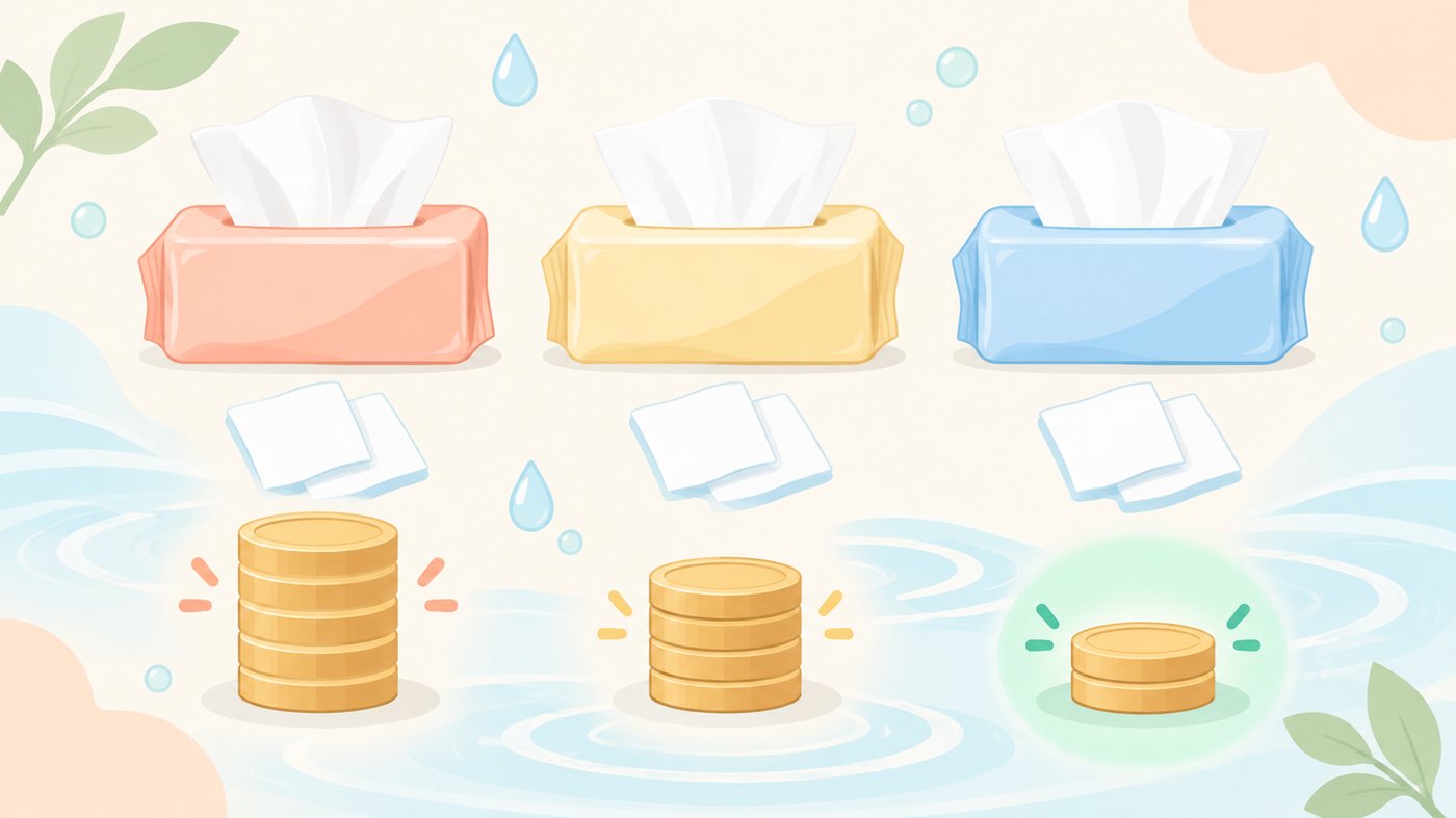 ウェットシートの入数を見比べるイラスト