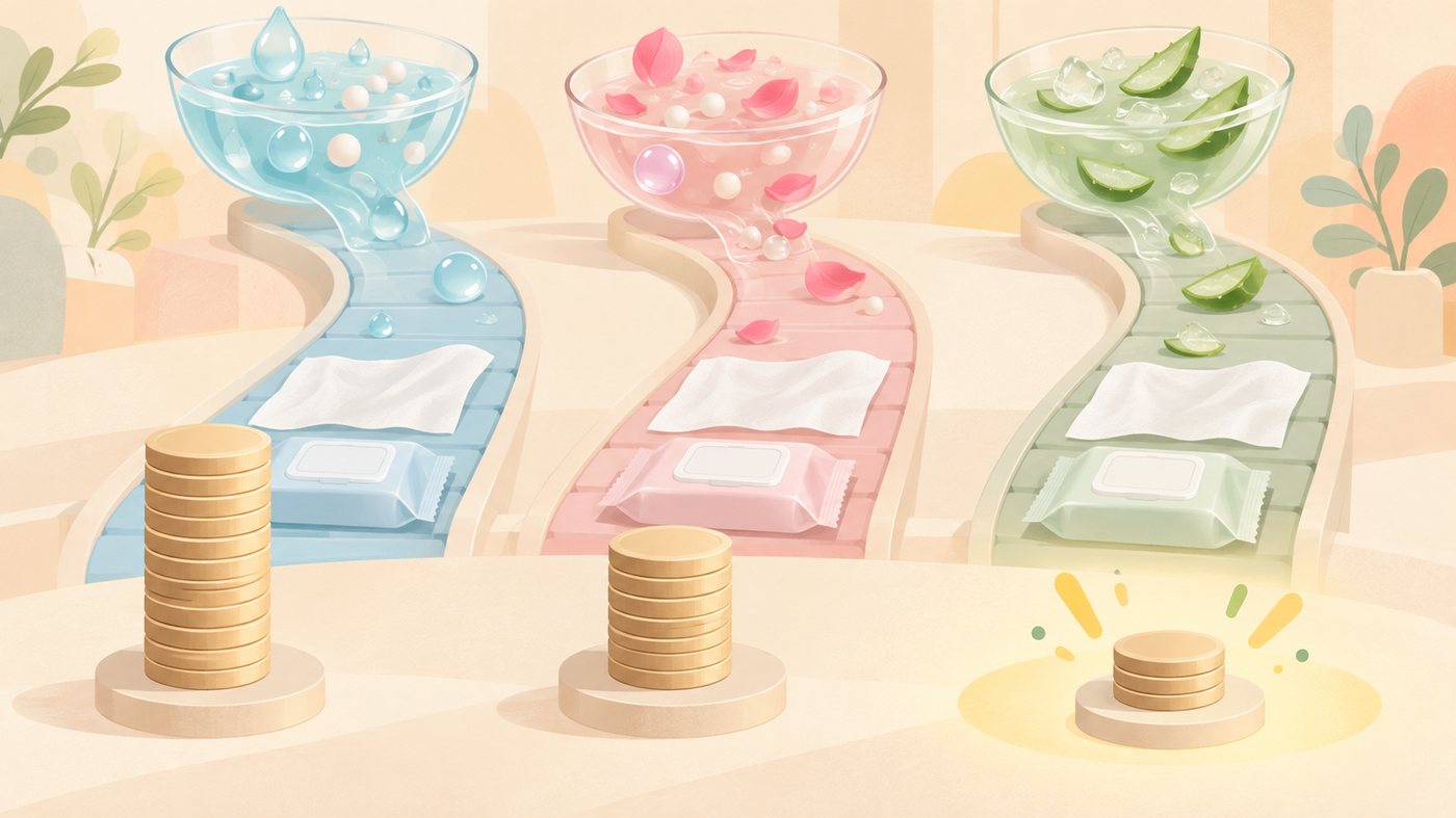 ウェットティッシュのパックと詰替が並ぶイラスト