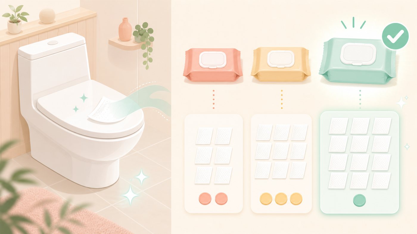 流せるウェットティッシュを選ぶ4つの視点のイラスト