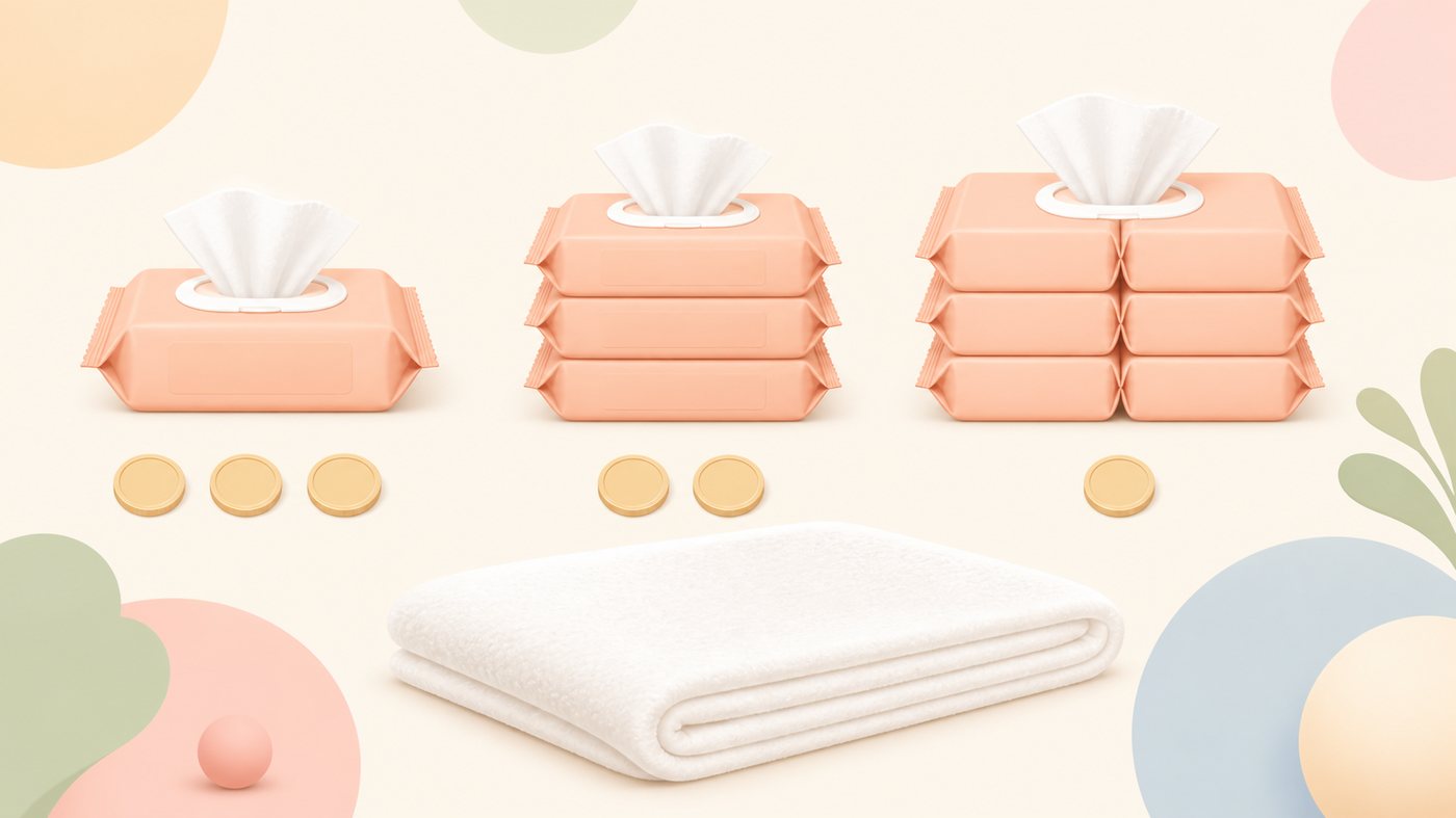 厚手のウェットティッシュのパックを比べるイラスト