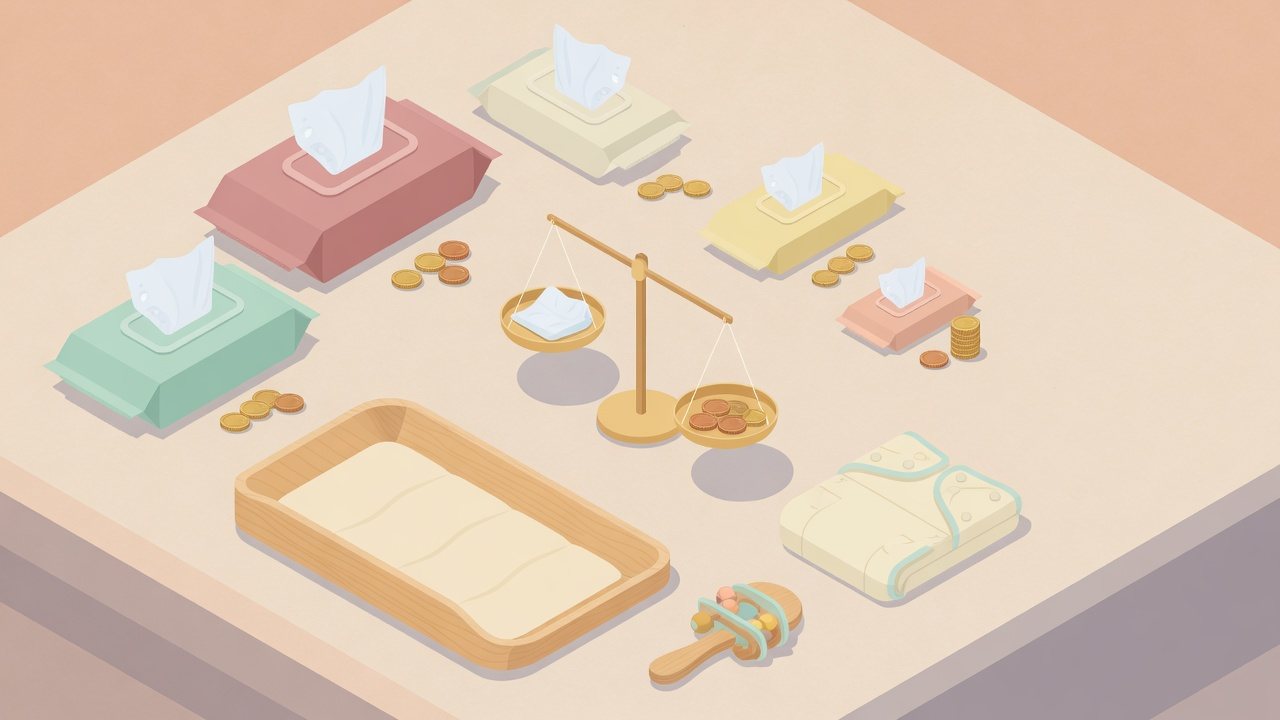 少量・中量・大量のおしりふきのパックのイラスト